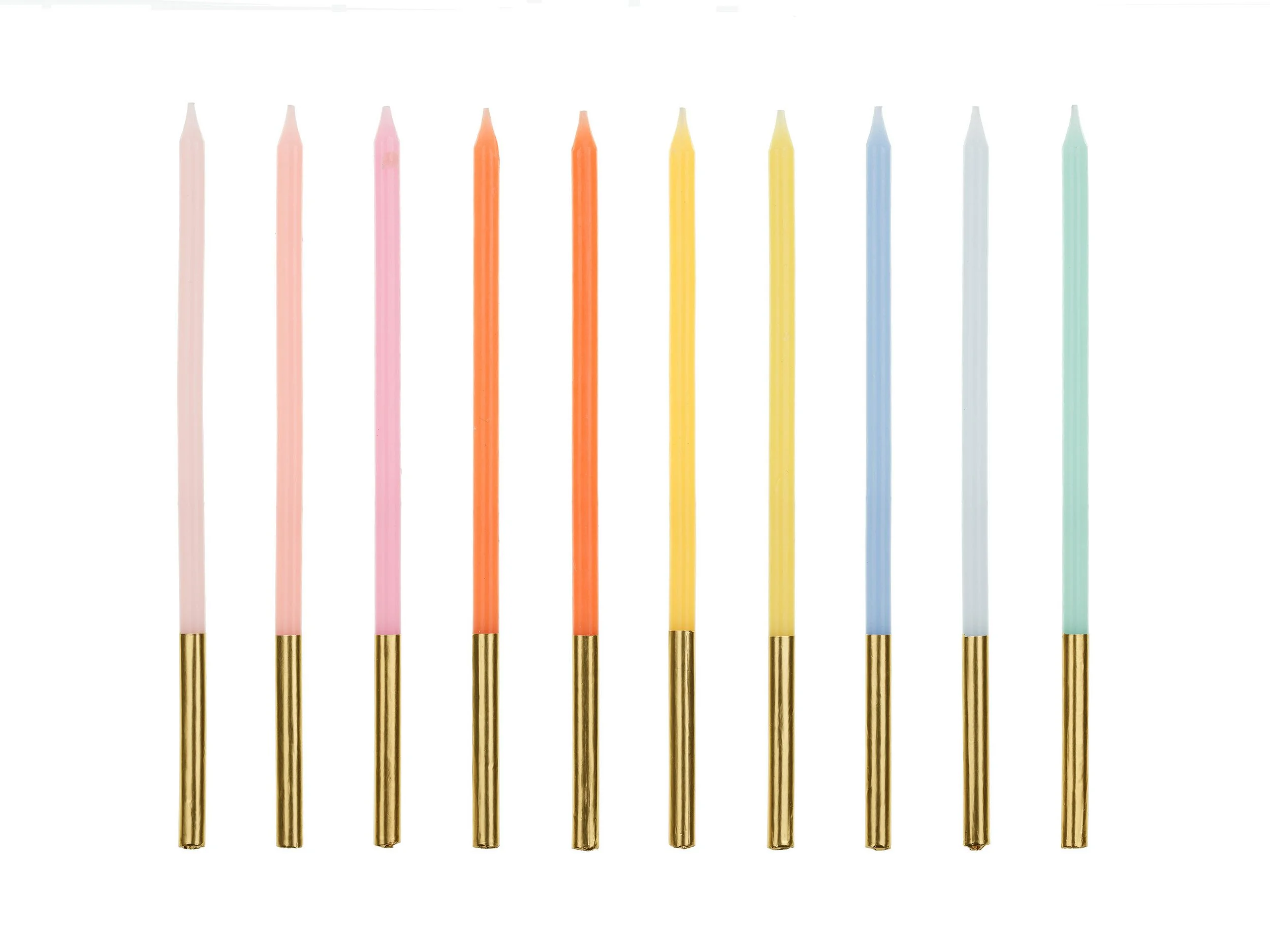 PARTYDECO Geburtstagskerzen – 14 cm, 10er Set, Farbmix Pastell/Gold